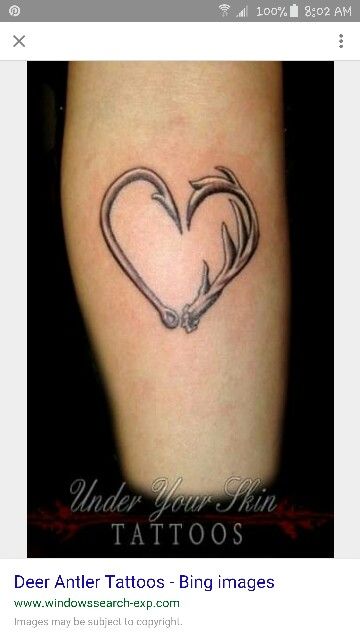 Love this Antler Heart Tattoo, Country Couple Tattoos, Deer Antler Tattoo, Antler Tattoos, Antler Tattoo, Fishing Hook Tattoo, Hook Tattoos, Country Tattoos, Mommy Tattoos