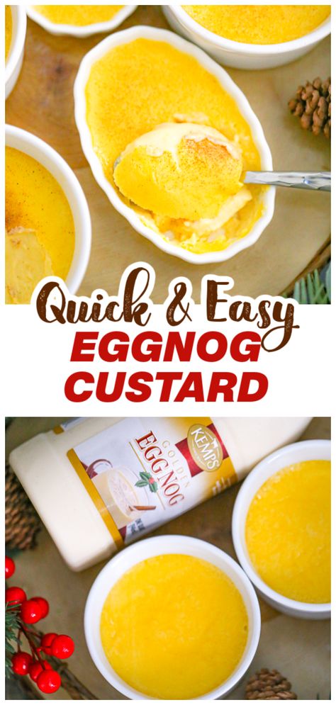 #ad Craving something comforting and creamy this season? This easy Eggnog Custard is an irresistible holiday treat that's sure to satisfy. With its creamy texture and rich flavor, eggnog custard is a decadent dessert that is sure to become a seasonal favorite. This recipe is perfect for your next holiday gathering by using just two key ingredients - Kemp’s Famous Golden Eggnog and egg yolks! Super easy to make! Easy Egg Custard, Creative Christmas Appetizers, Eggnog Custard, Baking Dessert Recipes, Recipes For Baking, Make Ahead Christmas Appetizers, Eggnog Dessert, Egg Yolk Recipes, Christmas Finger Foods