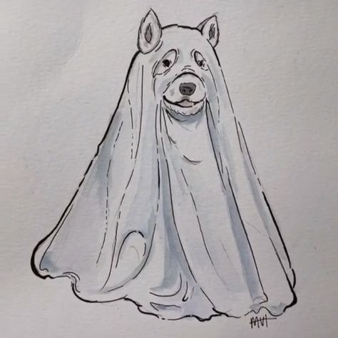 Ghost Dog Tattoo, Ghost Drawing, Spooky Tattoos, Ghost Dog, Cute Animal Drawings Kawaii, Halloween Drawings, Dog Tattoos, Dog Drawing, Cute Animal Drawings