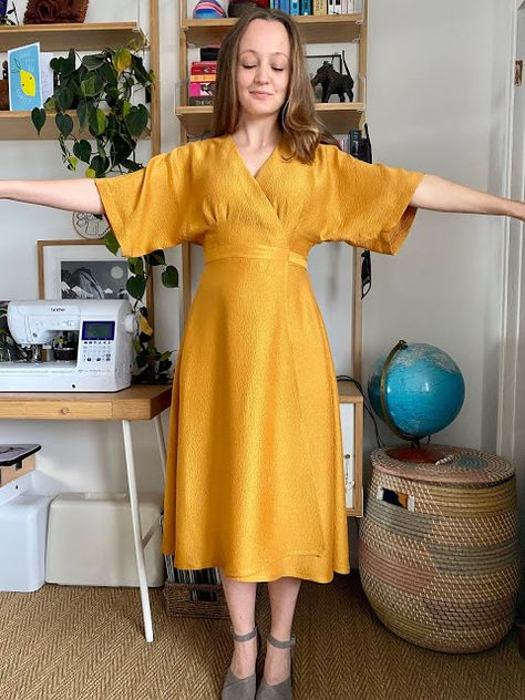 Elodie Dress, Elodie Wrap Dress, Sewing Pattern Wrap Dress, Summer Satin Midi Wrap Dress, Kimono Wrap Dress Pattern, Elodie Wrap Dress Pattern, Linen Wrap Dress Sewing Pattern, Kielo Wrap Dress Pattern, Kimono Wrap Dress