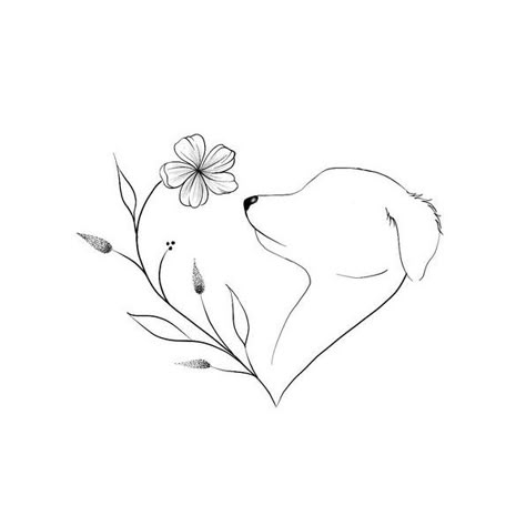 Dog Memorial Tattoos Flowers, Floral Dog Print Tattoo, Dog Flower Drawing, Dog Outline Tattoo With Flowers, Daisy Dog Tattoo, Cocker Spaniel Tattoo Minimalist, Dog And Flower Tattoo, Doggo Tattoo, Dog Tattoos For Women