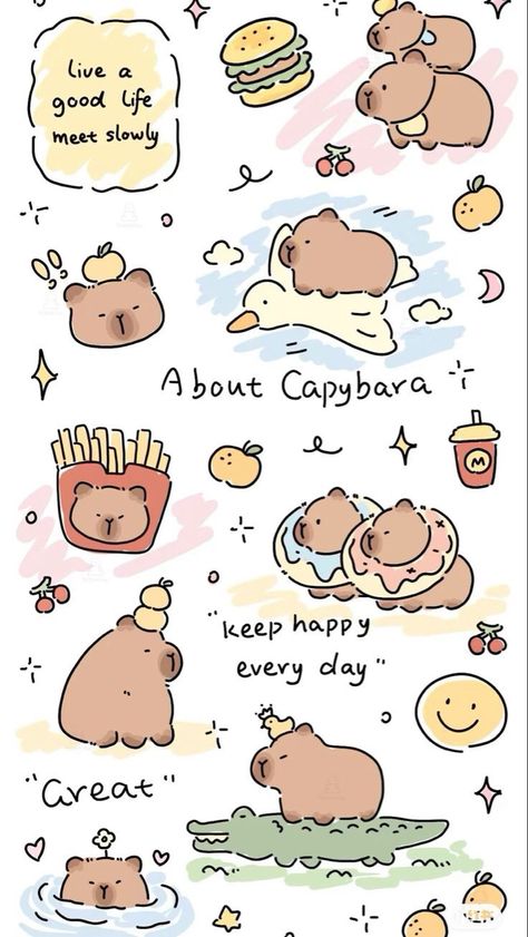 Capybara Doodle, Cute Capybara Drawing, Capybara Drawing, His New Girlfriend, Whatsapp Wallpaper Cute, Doraemon Cartoon, Cute Easy Doodles, Simple Artwork, Cute Desktop Wallpaper