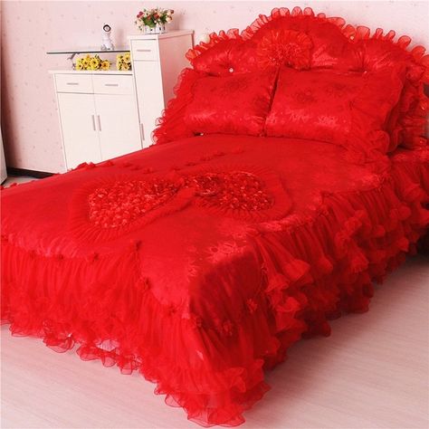 Sophisticated Elegant Sparkle Red Heart Vintage Victorian Lace Gathered Frilly Ruffle Girls Cotton Twin, Full, Queen Size #Bedding #Bedspread #Bedroom Sets Hipster Bedding, Bedspreads Comforters, Bedroom Scene, Pink Sheets, Heart Vintage, Victorian Lace, Vintage Victorian, Bed Styling, Bedspreads