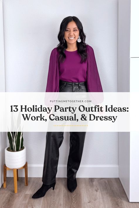 Work, Casual, and Dressy Outfits to Wear to a Holiday Party Velvet Pants Outfit Party, Blazer Holiday Outfit, Holiday Casual Outfits, Holiday Party Outfit Jeans, Outfit Ideas For Work Casual, Casual Holiday Party Outfit, Satin Top Outfit, Outfit Ideas With Jeans, Fall Outfits Simple