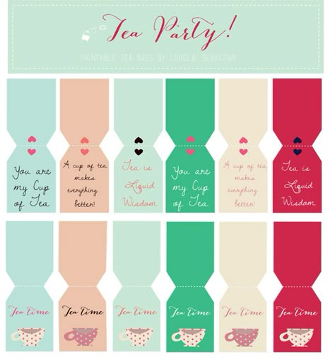 Lorelai's Things: Printable Tea Tags for your Tea Party! Tea Tags Ideas, Tea Etiquette Printable, Tea Bag Tags Free Printable, Tea Bag Quotes Tags, Printable Tea Bag Envelopes, Diy Tea Bags, Tea Tag, Tea Crafts, Tea Party Invitations