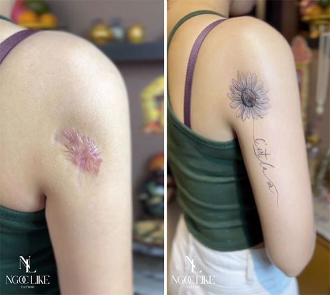 Cover Up Tattoos For Women, Tattoo Over Scar, Scar Cover Up, Tattoo Salon, Tattoos To Cover Scars, Becoming A Tattoo Artist, Phrase Tattoos, Scar Tattoo, Female Tattoo Artists