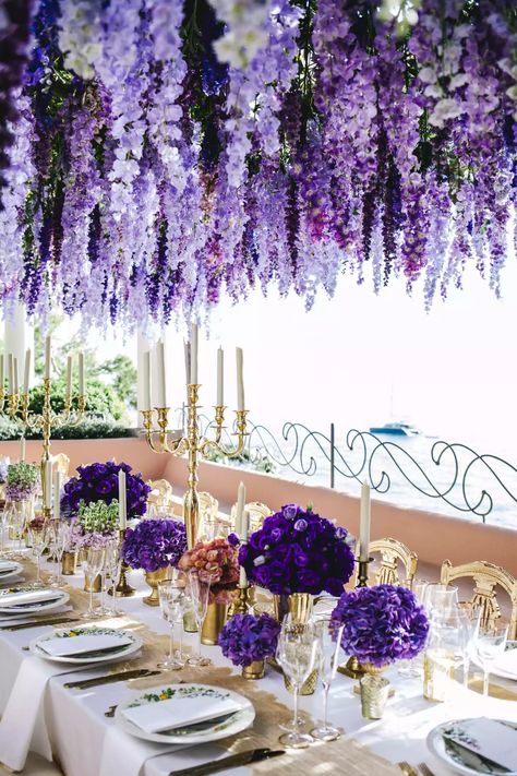 Purple Wedding Venue Decorations, Purple Aesthetic Wedding Theme, Lavender And Black Wedding Decorations, Tangled Wedding Ideas, Purple Aesthetic Wedding, Purple Wedding Ideas On A Budget, Purple Event Decor, Wedding Purple Theme, Purple Wedding Aesthetic