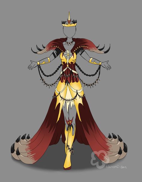 Evil Queen Outfit #2 - sold by Nahemii-san on DeviantArt Evil Outfits Drawing, Evil Queen Outfit, Evil Outfits, Animation Outfits, Fire Queen, Outfits Drawing, Outfit Drawing, Queen Outfit, Fashion Content