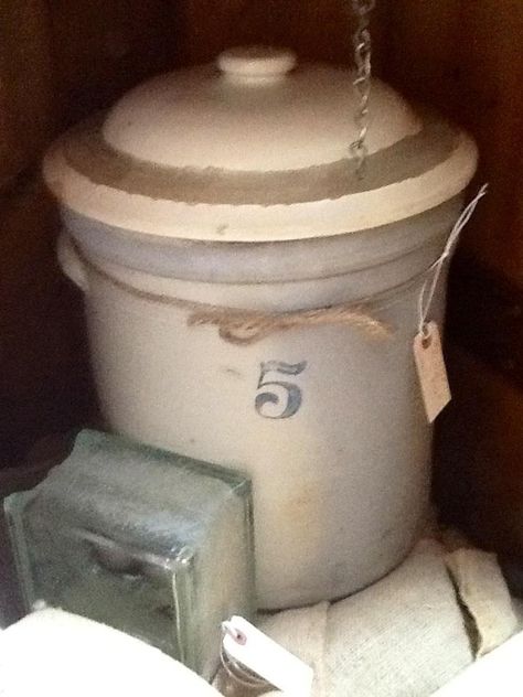 Antique #5 Pickling Crock with lid Crock Collections, Pickling Crock, Vintage Stoneware Crocks, Country Crock, Vintage Crocks Antique Stoneware, Antique Crocks, Stoneware Crocks, Old Antiques