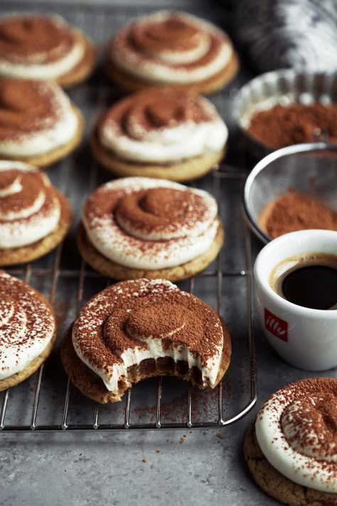 Tiramisu Cookies - Jonathan Melendez Tiramisu Cookies, Cookies Photography, Chocolate Rolls, Espresso Cookies, Peanut Butter Blossom, Baking Store, Mascarpone Frosting, Peanut Butter Blossom Cookies, The Best Cookies