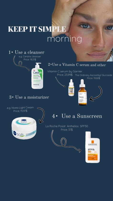 Morning skin care routine Cerave Cleanser, Girls Magazine, Morning Skin Care Routine, Vitamin C Serum, La Roche Posay, Light Cream, It Girl, Keep It Simple, The Ordinary