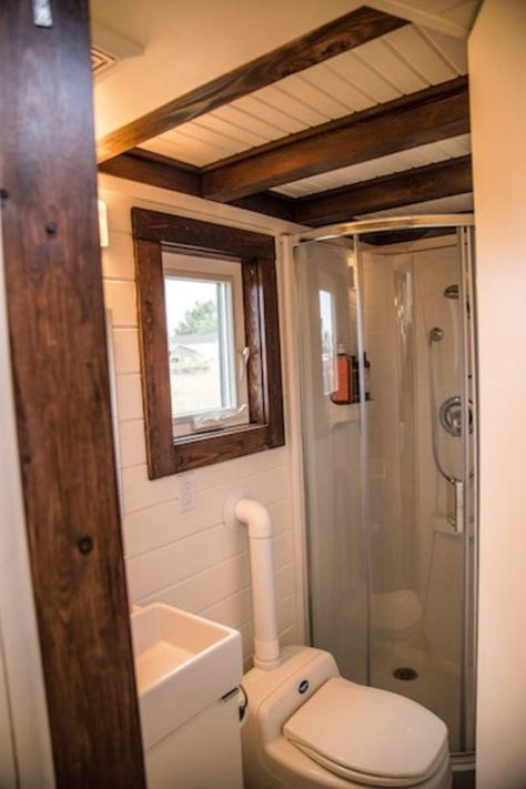 Beautifully Rustic Off-Grid 280 Square Foot Tiny House for Sale in Montana - If you have dreams of living totally off-grid in a cozy tiny house on wheels, we may have found the perfect home for you! This incredible 280 square foot tiny house is wrapped in cedar siding with a metal roof and has many off-grid features such as solar panels, wood stoves, and spray foam insulation. You can own it all for $68,000 and start living off the grid! Tiny House Bathrooms, Tiny Luxury, Off Grid Tiny House, Tiny House Towns, Tiny House Swoon, Tiny House Luxury, Cabin Bathrooms, Tiny House Listings, Tiny House Bathroom