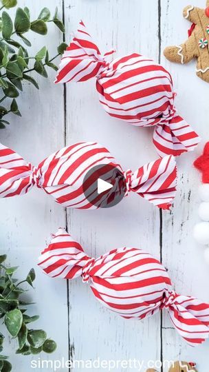 These Peppermint ornaments are "mint" to be 🤣😆🍬 These are a simple DIY if you're looking for a way to fill up your tree, garland, wreaths, and more. I used @dollartree ornaments (a package of 7 for $1) but you could also use Styrofoam balls. The striped fat quarter fabric is from @michaelsstores but I've seen it at @walmart too 😉 The pinking scissors prevents fraying 😉 #christmasmood #christmasdiydecor #christmasdiycraft #christmasdiyprojects #reelschristmas #reelsdiy #christmasreels | Simple Made Pretty | Jimmy Fallon · Wrap Me Up Peppermint Candy Ornaments, Peppermint Ornament, Candy Ornaments, Peppermint Christmas, Candyland Decorations, Styrofoam Ball, Candy Land Christmas, Dollar Tree Christmas, Christmas Projects Diy