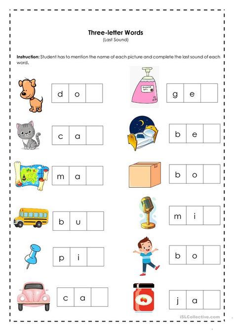 Three-letter Words (Last Sound) - English ESL Worksheets for distance learning and physical classrooms 3 Letters Words Worksheet, Final Sound Worksheet, 3letter Words Kids Worksheet, Make Words From Letters Worksheet, 3 Letter Word Activities, English 3 Letter Words Worksheets, 2 Letter Words Worksheets, Th Words Worksheets, Two Letter Words For Kids Worksheet