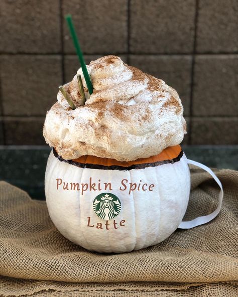 Pumpkin Painting Ideas Coffee, Creative Pumpkin Ideas For Contest, Starbucks Painted Pumpkin, Coffee Pumpkin Painting, Pumpkin Competition, Church Halloween, Halloween Pumpkin Crafts, Creative Pumpkin Painting, Creative Pumpkin Decorating