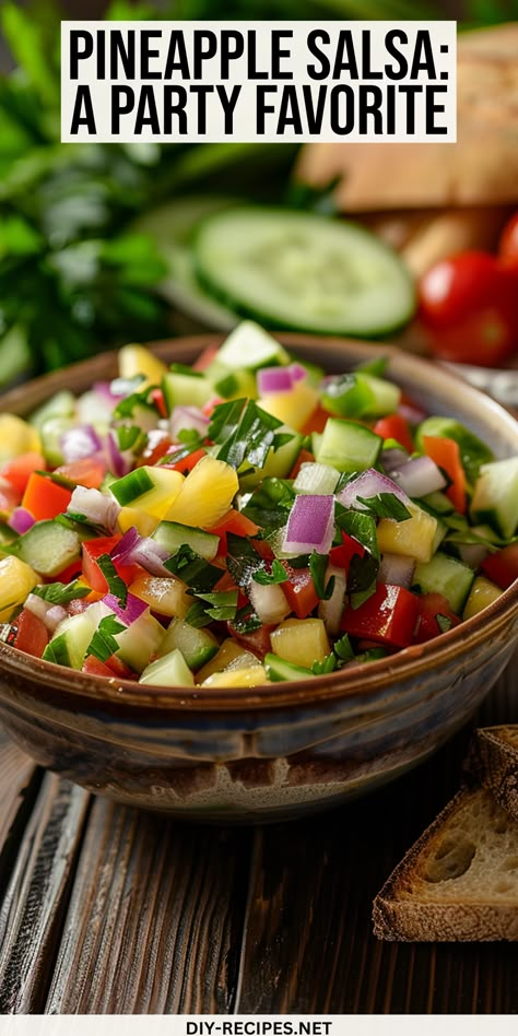 Serve Pineapple Salsa at your next party and watch it become everyone's favorite. Easy, impressive, and tasty! Hawaiian Salsa, Tropical Party Foods, Tropical Salsa, Salsa Salad, Pineapple Salsa Recipe, Beach Breakfast, Chips Dip, Mango Salsa Recipes, Mini Chef