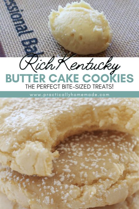 These Rich Kentucky Butter Cake Cookies are so delicious! If you’ve ever had Kentucky butter cake, you know how incredibly rich it is. Making a little bite-sized version of this cake makes it the perfect size for all that rich and buttery flavor to still be enjoyed without being too much. Try these cookies today! Kentucky Dessert Recipes, Kentucky Butter Cake Cookies Crumbl, Crumble Kentucky Butter Cookies, Rich Butter Cookies, Oort Gooey Butter Cookies, Kentucky Butter Cookies Recipe, Crumbl Kentucky Butter Cookie Copycat, Biscuit Cookies Recipe, Kentucky Cookies