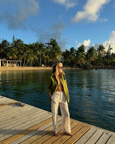 6 Stylish, Beach-Ready Looks That Have Me Dreaming of My Next Holiday Beach Trousers Outfit, Camille Charriere, Beach Trousers, Fendi Eyewear, Lucy Williams, Trouser Outfit, Kitten Heel Sandals, White Swimsuit, Beach Swim