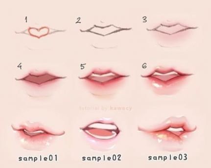 how to make lips how to color lips perfect lips tutorial art lips lips art lips art amazing sketches drawing Mouth Tutorial, Anime Lips, Mouth Drawing, Lips Drawing, Poses References, Digital Painting Tutorials, Anime Drawings Tutorials, Drawing Lessons, Drawing Tutorials