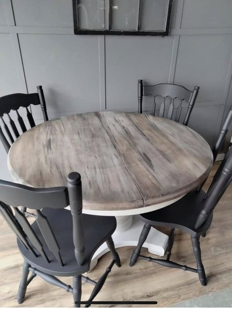 Rustic Table Makeover, Kitchen Table Colors Painted, Refurbished Table And Chairs Diy, Diy Round Kitchen Table Makeover, Furniture Makeover Kitchen Table, Refinished Dinning Room Tables, Restoring Kitchen Table, Table Remodel, Round Table Farmhouse