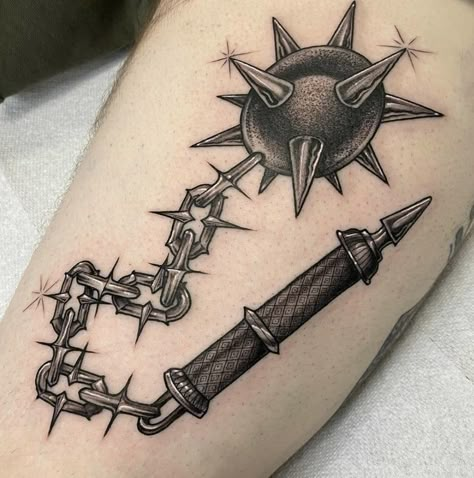 Medieval Flail, Tattoo Medieval, Hammer Tattoo, Tato Tradisional, Chain Tattoo, Medieval Tattoo, Stylist Tattoos, Traditional Tattoo Art, Safe Travels