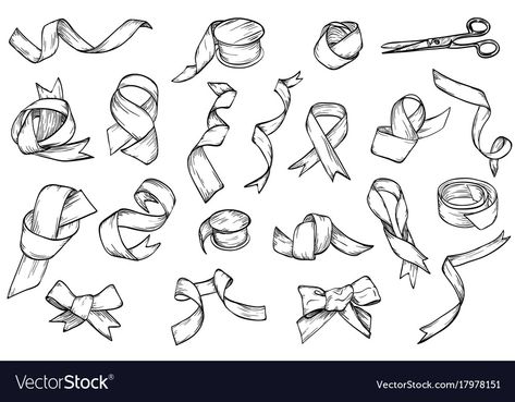 Ribbon Sketch, Draw Ribbon, Vintage Ribbon Vector, Ribbon Drawing, How To Draw Ribbon, Ribbon Vector, Jewelry Illustration, Empty Spaces, Vintage Ribbon