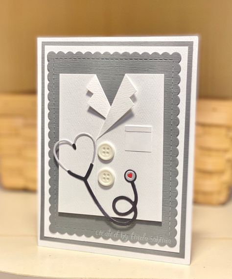 White Coat with stethoscope White Coat Ceremony Gift Handmade Cards, Cards For Doctors Handmade, Doctor Cards Handmade, Doctor Graduation Card Ideas, Card For Doctor Handmade, Doctor Card Design, Birthday Card For Doctor, Diy Doctor Gifts, Doctor Craft