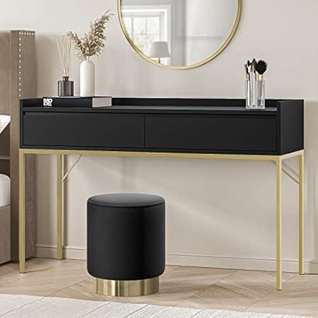 Black Makeup Desk, Black Makeup Table, Black Dressing Table, Black Vanity Table, Wooden Bed Side Table, Bed Side Table Design, Black Dressing Tables, Makeup Tables, Compound Wall Design