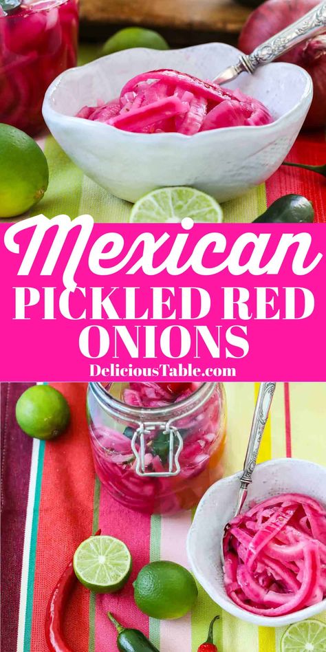 Quick Pickled Red Onions For Tacos, Picked Red Onions Mexican, Pickled Red Onion Habanero, Mexican Pickled Red Onions For Tacos, Mexican Red Onion Pickle, Pickled Onions For Tacos, Spicy Pickled Onions Recipe, Pickled Red Onions With Lime Juice, Healthy Pickled Red Onions