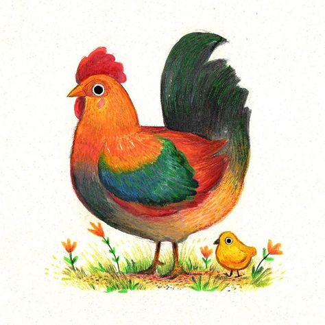 Jasmine Jacobson (@parchmiss_art) • Instagram photos and videos Mexican Rooster Art, Cute Rooster Drawing, Chicken Illustration Cute, Fowl Illustration, Chick Illustration, Hen And Rooster, Rooster Illustration, Farm Cartoon, Chicken Drawing