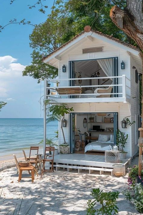 💙🩵💙 Two Bedroom Tiny House, Beach Tiny House, Shed Tiny House, Small Beach Houses, Beachfront House, Luxury Beach House, Beach House Kitchens, Tiny House Decor, Beach House Design