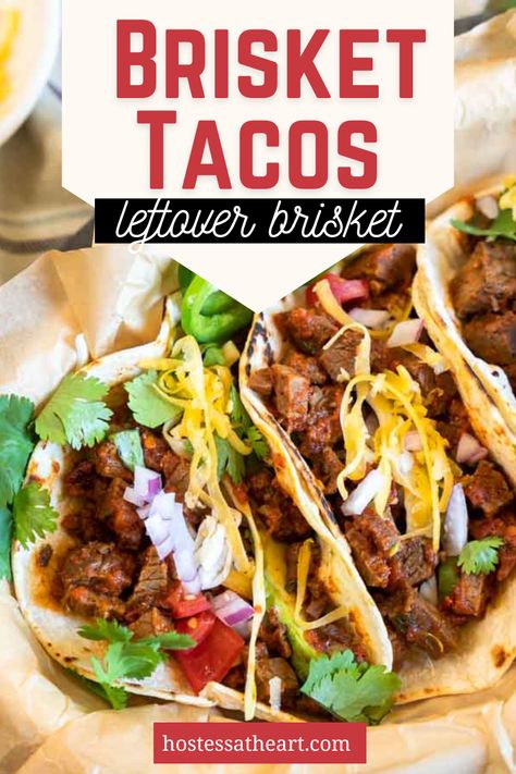 Mexican Brisket Tacos, Brisket Taco Sauce, Meals With Brisket Meat, Brisket Street Tacos Recipe, Sauce For Brisket Tacos, Leftover Bbq Brisket Recipes, Braised Brisket Tacos, Shredded Brisket Tacos, Recipes Using Brisket Meat