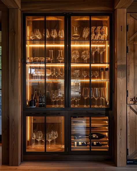 Wine Glass Display, Glass Wine Cellar, Modern Restaurant Design, Desain Pantry, Home Wine Cellars, Basement Bar Designs, Home Bar Design, Wine Rack Cabinet, Cellar Design