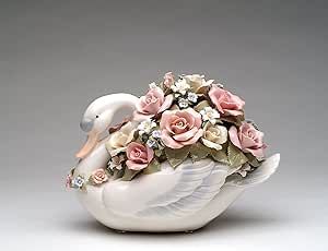 Cosmos Gifts Fine Porcelain Elegant Swan with Abundant Blossom Pink Rose Flowers Music Box Figurine Box Sculpture, Clay Moulds, Rose Sculpture, Up Music, Music And Movement, Porcelain Flowers, Swan Lake, Decorative Elements, Ceramic Figurines