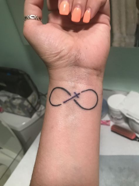 Christ always Cross And Infinity Tattoo, Cross With Infinity Sign Tattoo, Infinity Tattoo With Cross, Christ Tattoo Women, Infinity Sign Tattoo, Infinite Heart, Unique Wrist Tattoos, Abstract Tattoos, Infinity Cross