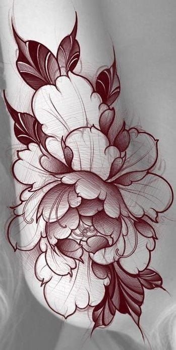 Traditional Flower Half Sleeve, Neo Trad Peony Tattoo, Neo Traditional Peony Tattoo Design, Japanese Peony Flower Tattoo Design, Neotrad Peony Tattoo, Asian Flowers Tattoo, Large Peony Tattoo, Trad Peony Tattoo, How To Draw Peony