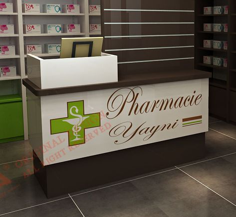 custom reception counter desk for pharmacy shop Modern Pharmacy Counter Design, Medical Counter Design, Medical Shop Counter Design, Medical Store Counter Design, Counter Design Shop Retail Stores, Pharmacy Counter Design, Shop Furniture Design, Medical Display, Store Counter Design