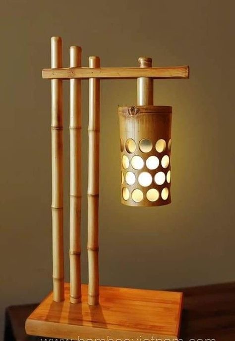 Lamp Design Ideas, Wooden Lamps Design, Wood Lamp Design, Bamboo Diy, End Tables Diy, Bamboo House Design, Bamboo Decor, Bamboo Light, Homemade Tables