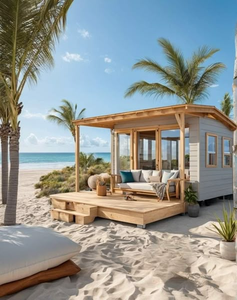 Tiny Beach Cottage, Tiny Beach House, Vacation House Plans, Beach Shacks, Philippine Houses, Beach Cabana, Beach Cabin, Tiny Cabins, Ocean House