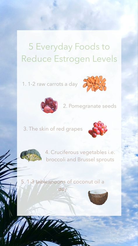 5 everyday foods to reduce estrogen levels which are raw carrots, pomegranate seeds, skin of red grapes, cruciferous vegetables such as broccoli, and coconut oil. High Estrogen Foods To Avoid, Estrogen Lowering Foods, Low Estrogen Foods Diet, Lower Estrogen Diet, Lower Estrogen Levels Natural, Lowering Estrogen Naturally, Foods To Decrease Estrogen, Foods To Help Lower Estrogen, Foods That Lower Estrogen Levels