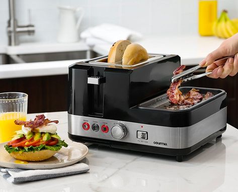 If you’re not a morning person who wakes up an hour early to “prepare for the day,” Gourmia’s 3-In-1 Breakfast Station will make sense to you. It’s got an oversized 2-slice toaster, a frying surface for scrambled eggs and bacon & a steamer that lets you soft or hard boil up to 10 eggs. The... Breakfast Station, Bread Toaster, Breakfast Maker, Grilled Bread, Ultimate Breakfast, Steamer Recipes, Fry Bread, Steamed Vegetables, Squash Recipes