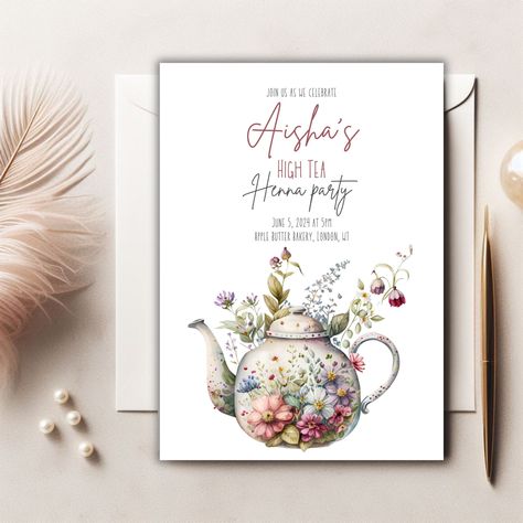 Wildflower Henna Party Invitation, High Tea, Muslim Nikkah, Mehndi, Bridal Shower, Engaged, Tea Party Invite, Islamic Bride, DIY Template Henna Party Invitation, Islamic Bride, Nikkah Mehndi, Tea Party Invite, Mehndi Bridal, Bride Diy, Henna Party, Diy Template, Wedding Invitation Paper