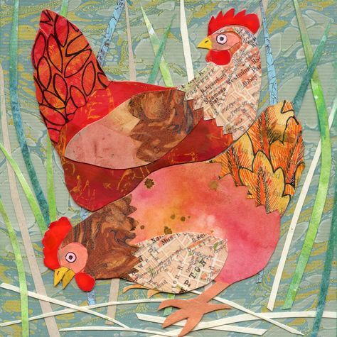 Chicken Collage, Bird Quilts, Kids Collage, High School Art Projects, Applique Art, Rooster Art, Paper Collage Art, Chicken Art, Felt Projects