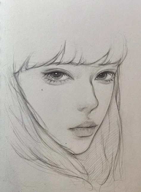 Straight Face Drawing, Face Realistic Drawing, Front Face Reference Drawing, Face Drawing Realistic, Pencil Sketches Techniques, Chalk Illustration, Freehand Sketch, 심플한 그림, Grey Scale