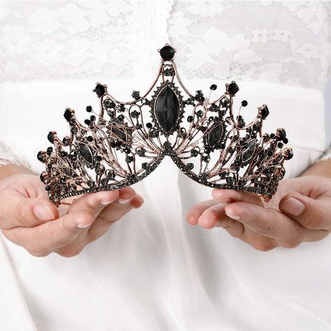 PRICES MAY VARY. Wedding crown approx Size is 3.3inches in height,6.7inches in diameter,individual package.2 hair pins are gave away with the crown. Royal crowns are made of alloy,rhinestone and crystal.Alloy is with diamond look and hard texture for practicality and aesthetics. Bridal crowns tiara created specifically to fit women and girls and perfectly fit in your glamorous hairstyles.Three colors for you choose,black,gold,silver. Rhinestone crowns accessories for women and girls wear when Ch Queen Crowns, Crowns And Tiaras, Crystal Crown Wedding, Rhinestone Costumes, Bride Crown, Crown For Women, Gold Tiara, Tiara Hairstyles, Black Crown