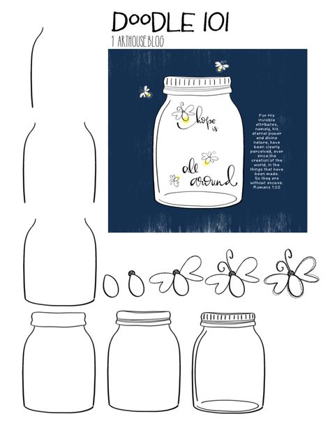 Jar Doodle, Emilie Barnes, Bug Doodles, Doodle 101, Watercolour Journal, Lightning Bugs, Bujo Doodles, Dibujo Simple, Sketch Note