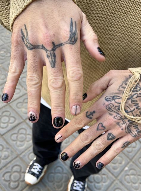 Goth Nails For Men, Male Nails Ideas, Nail Art For Men Black, Halloween Nails Men, Male Nail Art Designs, Nail Ideas For Men, Guys Nail Designs, Male Nail Designs, Masculine Nails