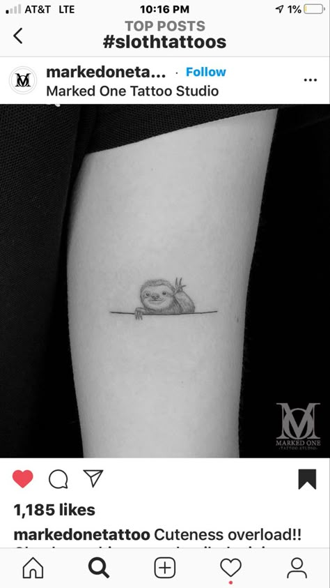 Small Sloth Tattoo, Sloth Fine Line Tattoo, Tiny Sloth Tattoo Simple, Tiny Sloth Tattoo, Sloth Line Tattoo, Small Otter Tattoo, Sloth Tattoos For Women, Sloth Tattoo Small Simple, Simple Sloth Tattoo