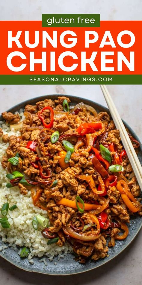 Spice up your meals with Gluten Free Kung Pao Chicken recipes! A perfect blend of salty and sweet, with tender ground chicken, crisp peppers, and onion. Easy to prepare and perfect for healthy dinner options and healthy eating ideas! Kung Pao Ground Chicken Recipe, Ground Chicken Dairy Free Recipes, Ground Chicken And Bacon Recipes, Gluten Free Kung Pao Chicken, Dishes With Ground Chicken, Ground Chicken Easy Recipes, Recipe Using Ground Chicken, Healthy Ground Chicken Recipes Dinners, Asian Ground Chicken Recipes