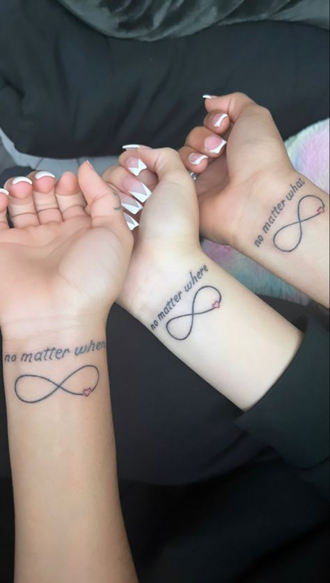 Tat Meanings, Black Sister Tattoos, Cute Tattoos Ideas For Females, Meaningful First Tattoos For Women, 444 Meaning Tattoo Best Friend, Passing Date Tattoos, Matching Sisters Tattoos For 3, 3 Cousin Tattoos, Friendship Hand Tattoos